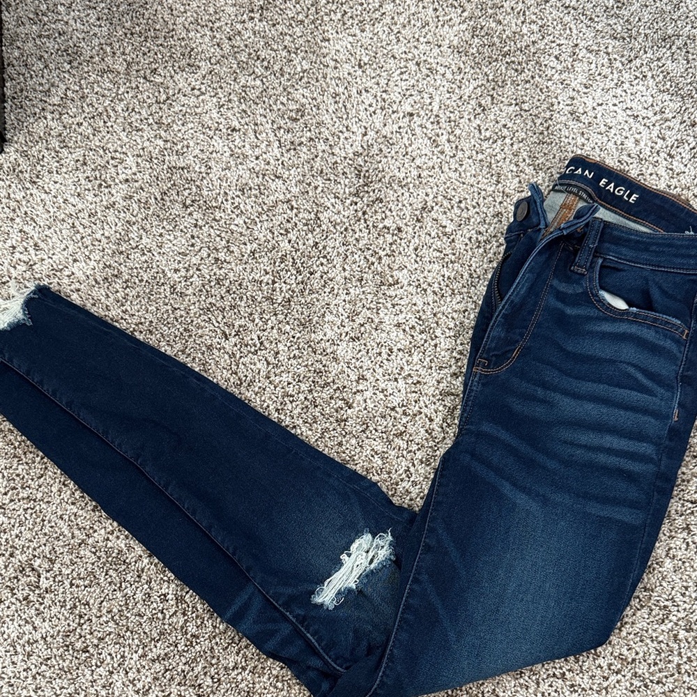American Eagle Outfitters Women's Distressed Navy Skinny Jeans